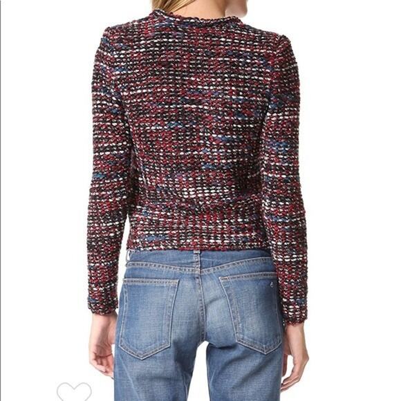 IRO Carene Tweed Jacket Blazer Knit Knotted Boucle Red Black Wool Blend 34 XS - Picture 2 of 11